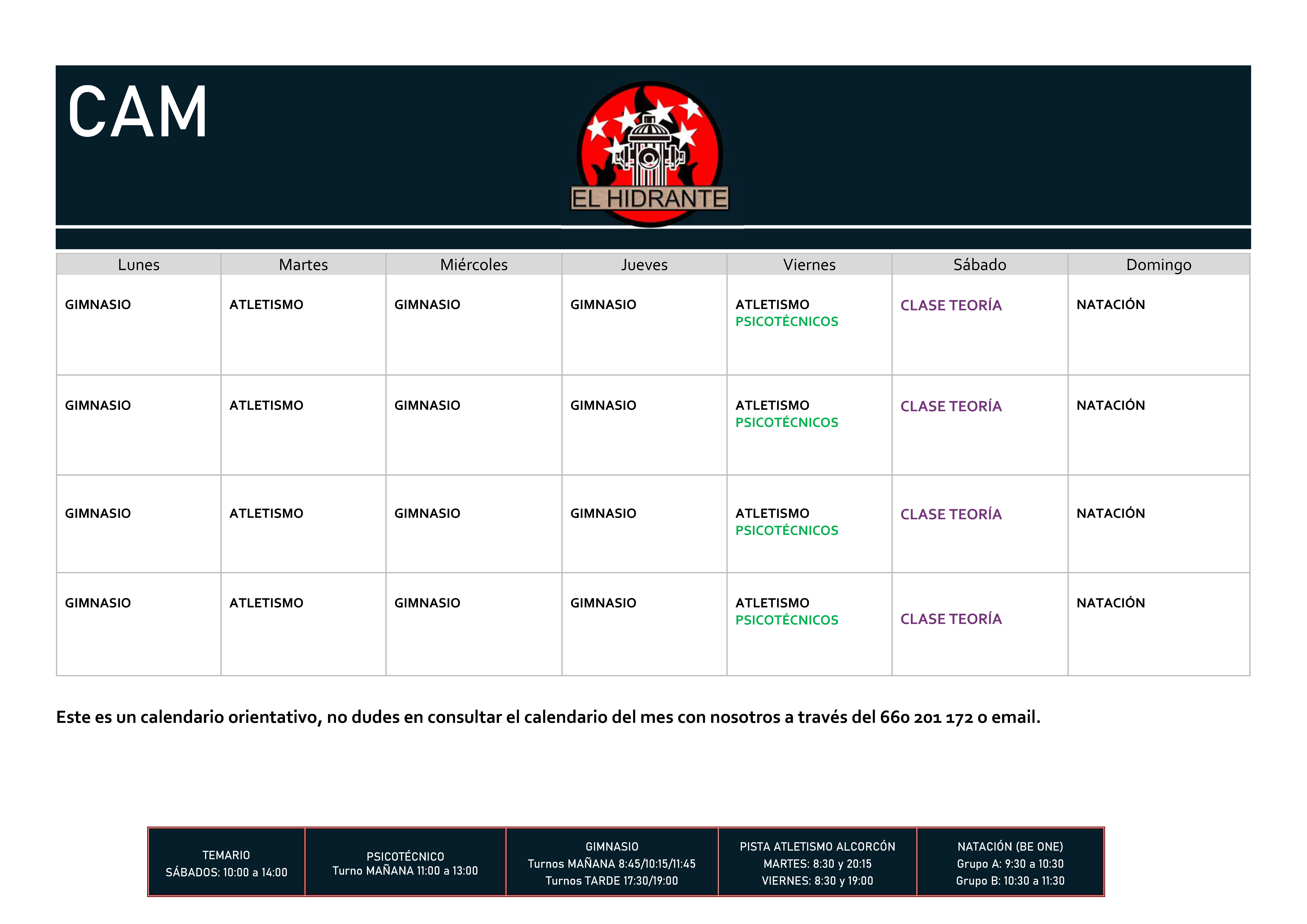 Calendario Oposiciones CAM